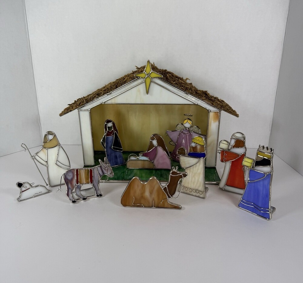 Ganz Stained Glass Nativity Set 11 Piece Creche Manger EX4858 Christmas Decor
